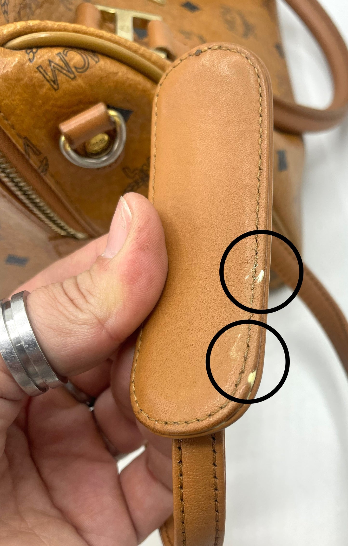 MCM Cognac Visetos Boston Bag