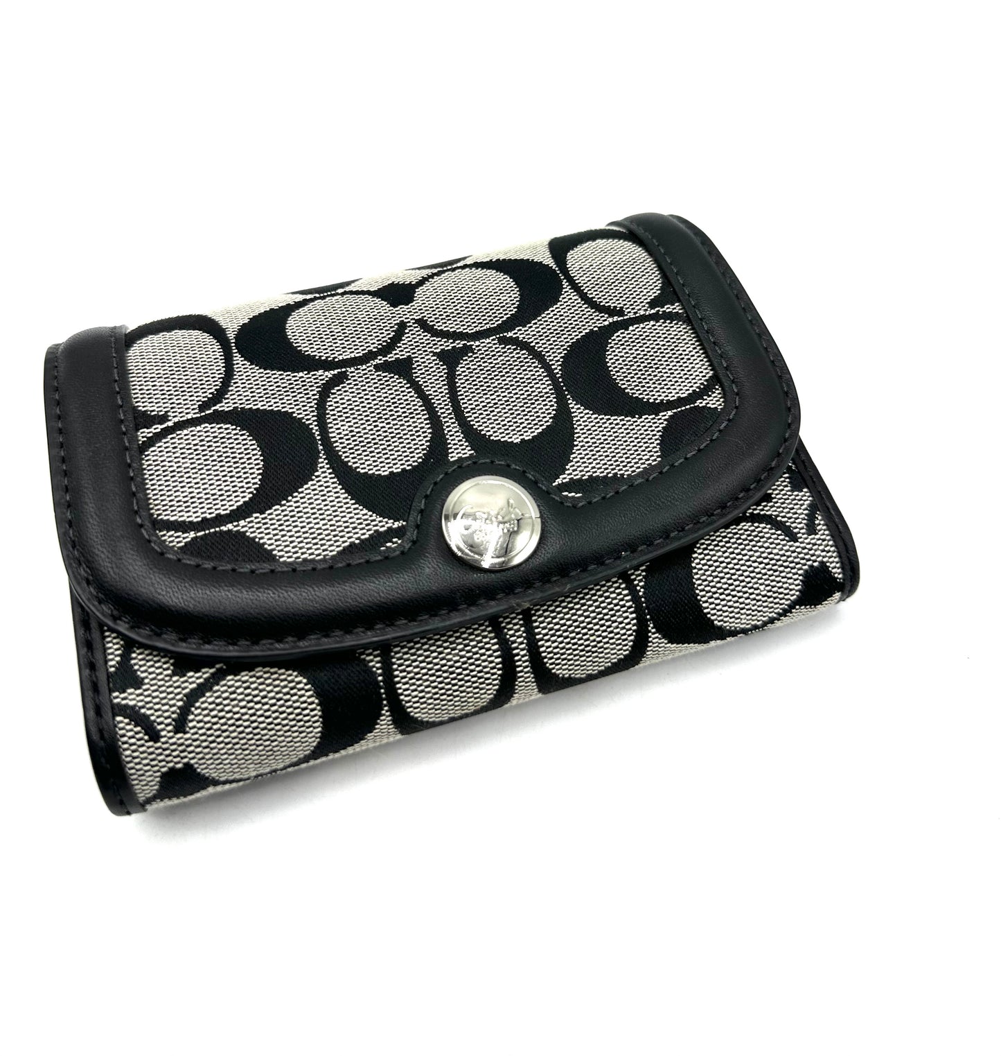 Coach Classic Tri-Fold Small Wallet – Black/Gray Signature C Canvas