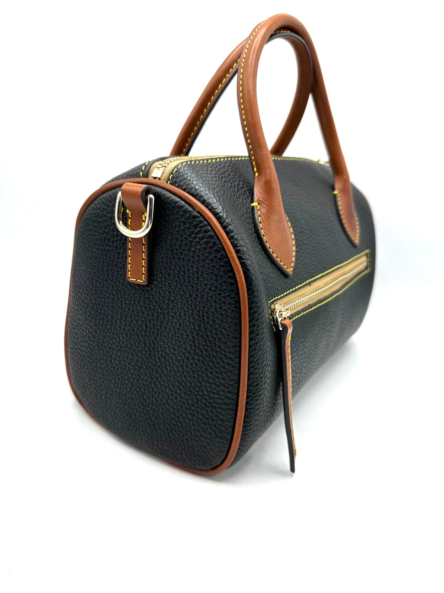 Dooney & Bourke Pebble Grain Barrel Satchel – Black with Brown Leather Handles