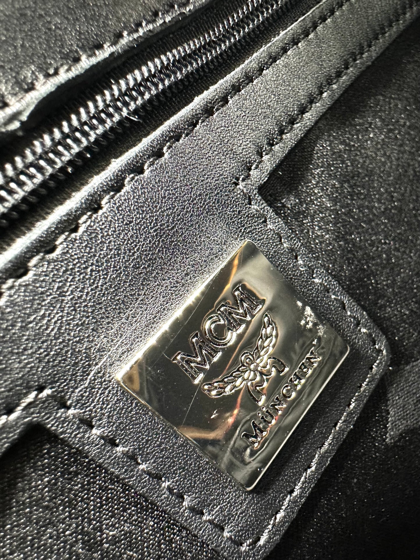 MCM Visetos Front Pocket Boston Bag – Black Leather with Silver-Tone Hardware