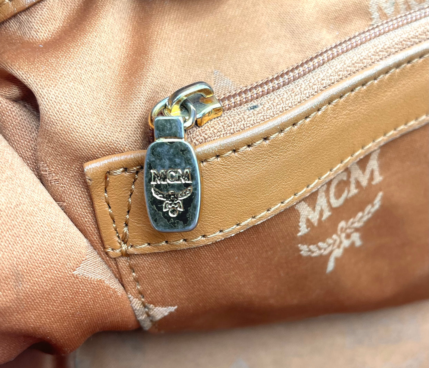 MCM Cognac Visetos Boston Bag