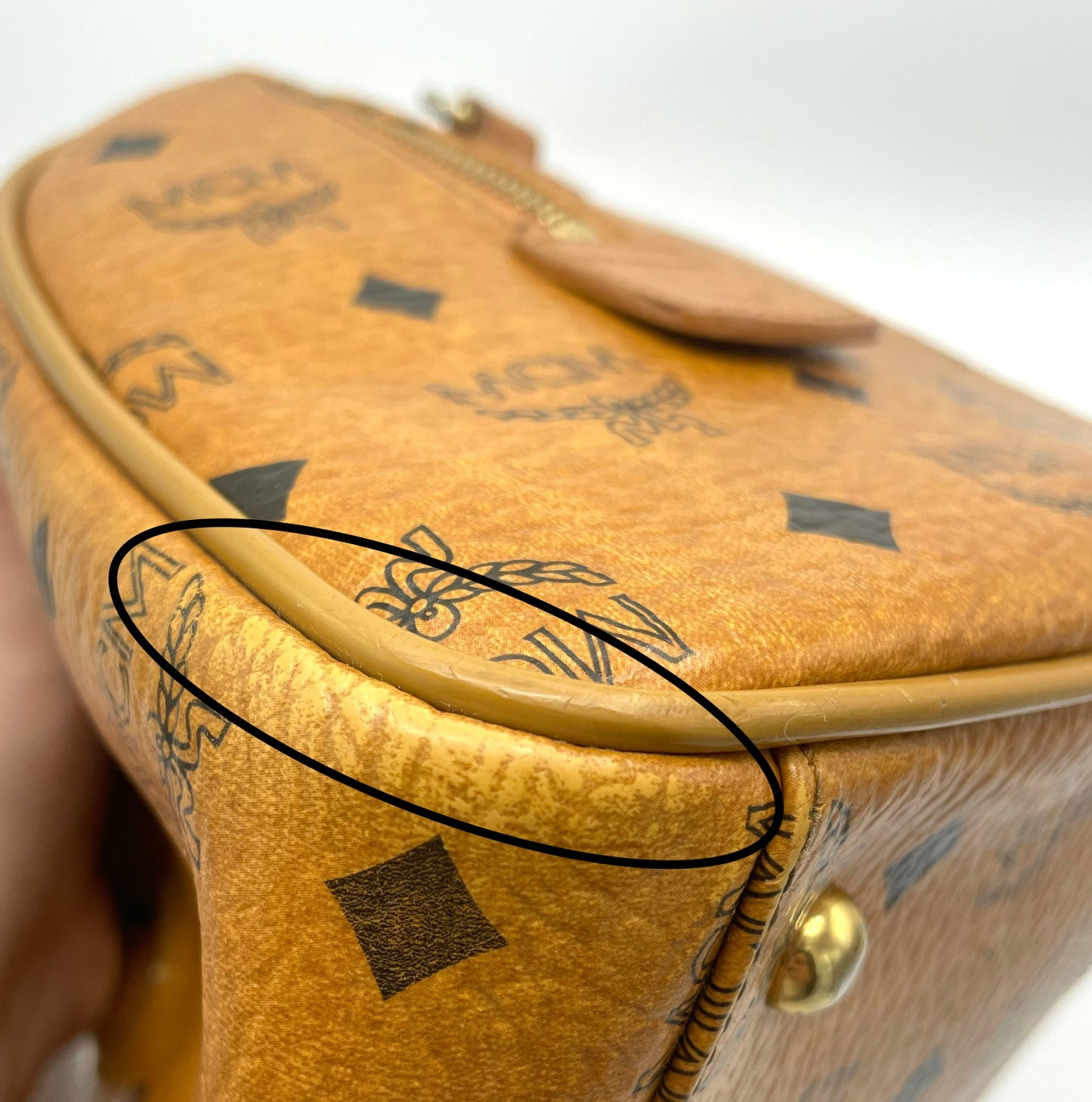 MCM Cognac Visetos Boston Bag