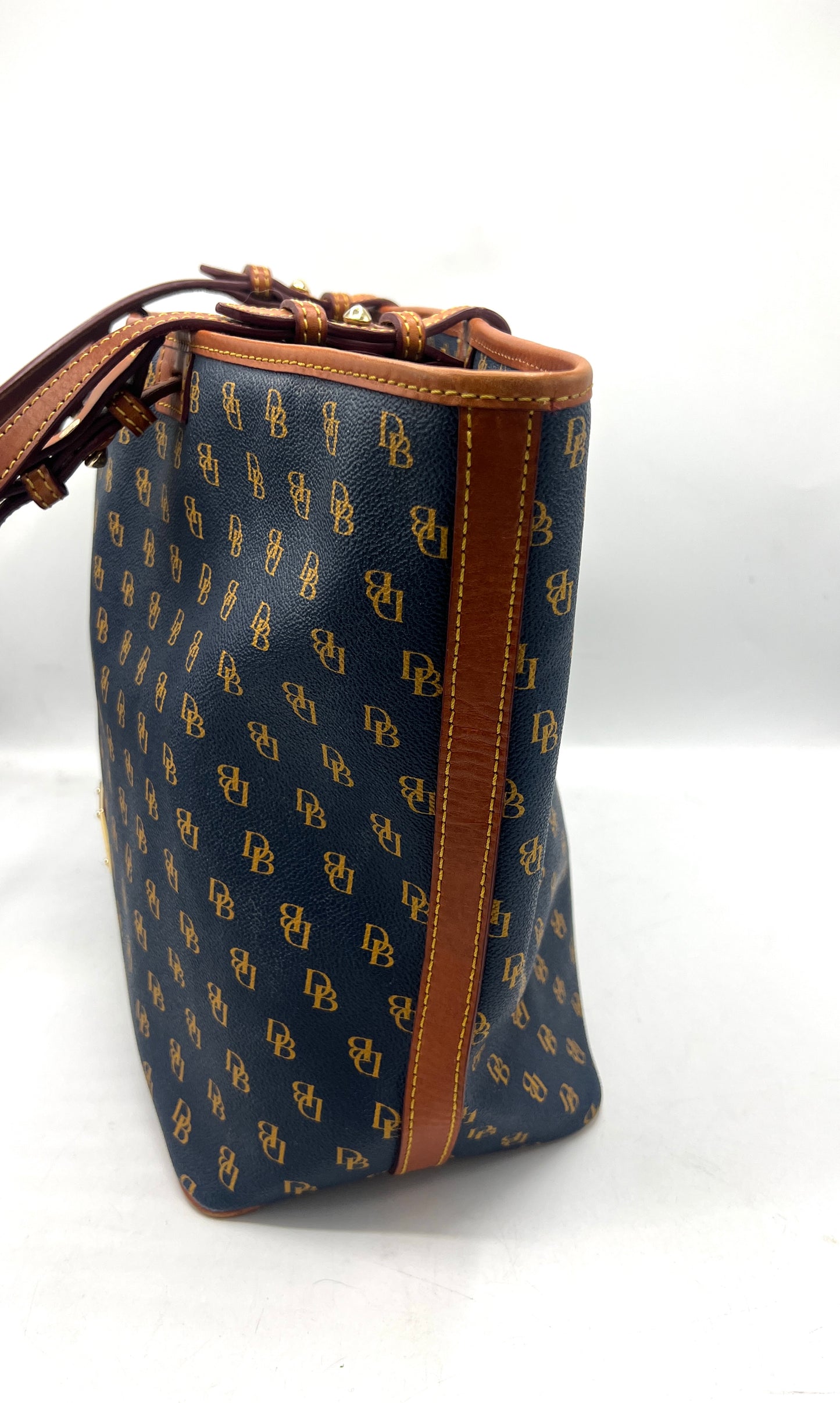 Dooney & Bourke Gretta Leisure Shopper Tote – Large – Navy with Tan Monogram