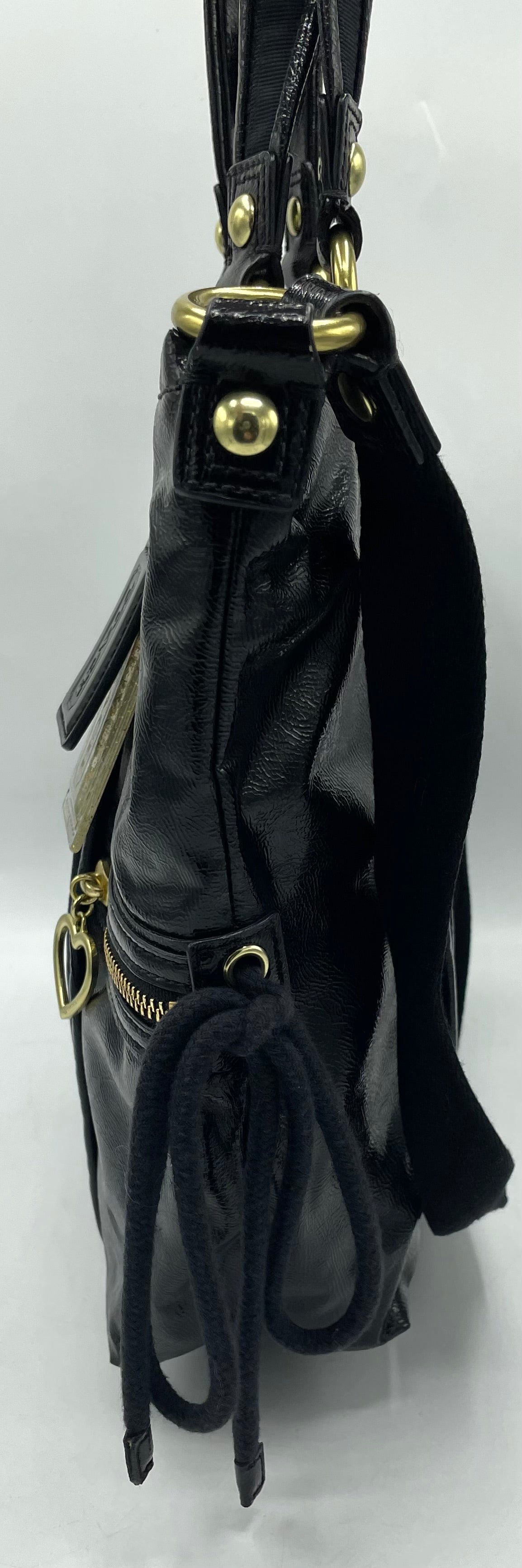 Coach Poppy Daisy Liquid Black Patent Leather Tote