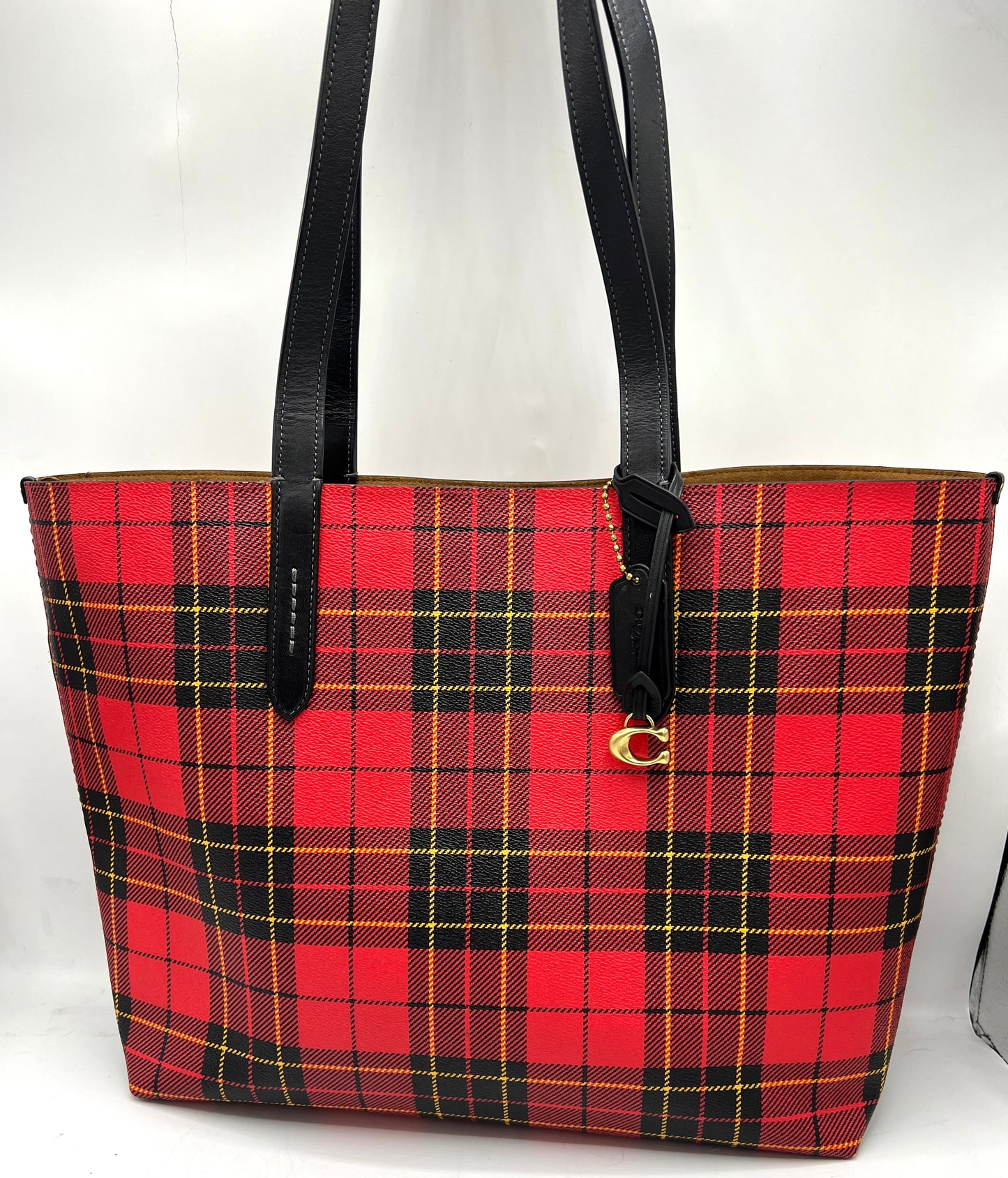 Coach Highline Tote in Plaid Print with C Dangle
