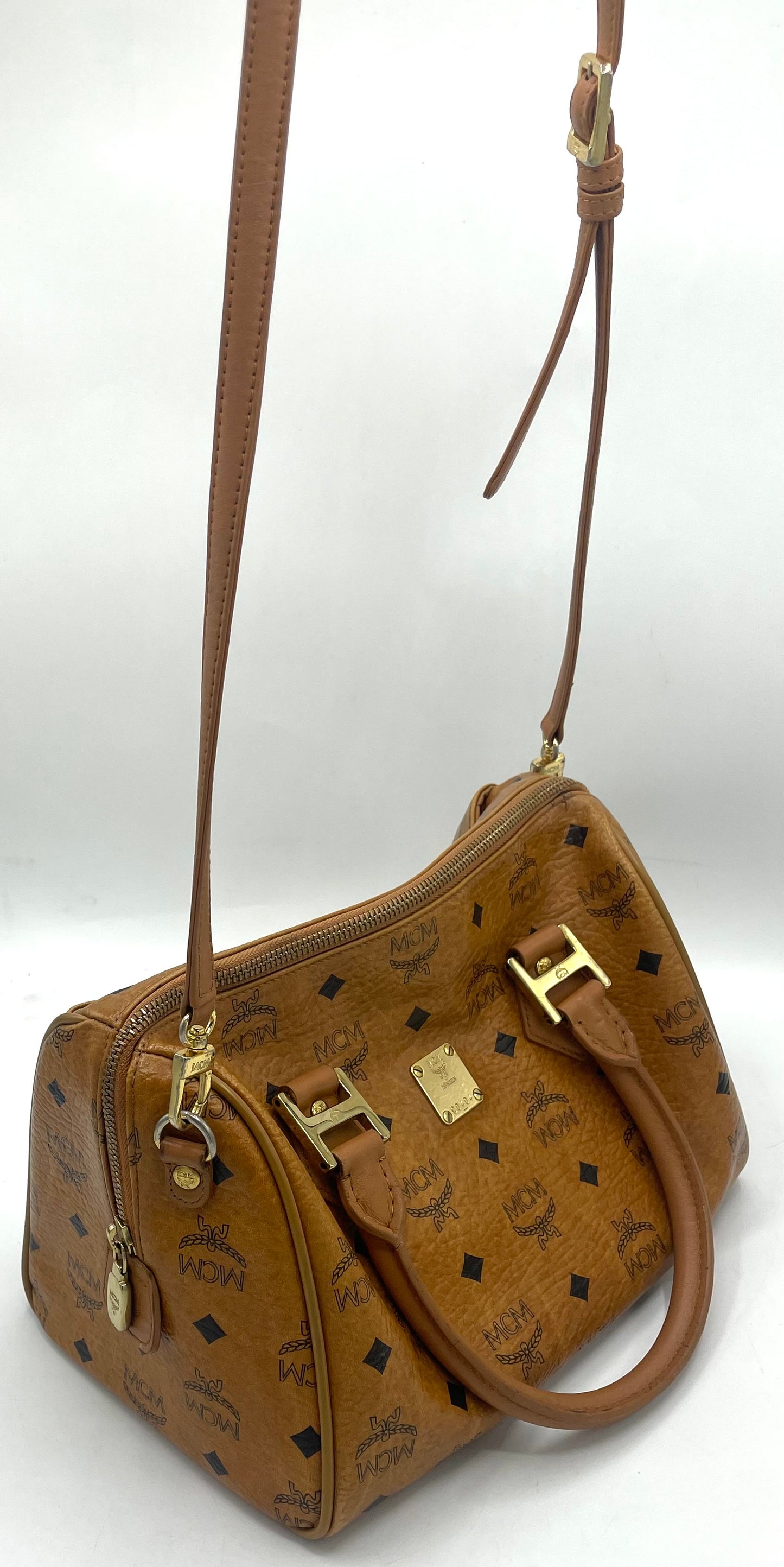 MCM Cognac Visetos Boston Bag