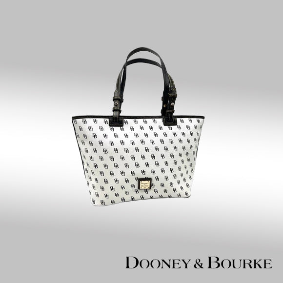 Dooney & Bourke Gretta Leisure Shopper Tote – White with Black Signature Monogram