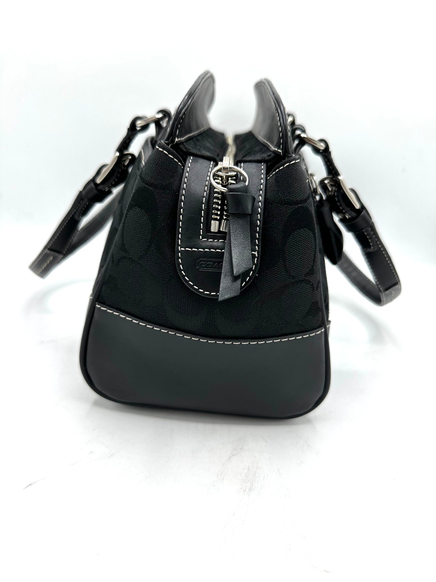 Coach Signature Satchel – Black Signature “C” Canvas with Leather Trim *Clearance Rack*