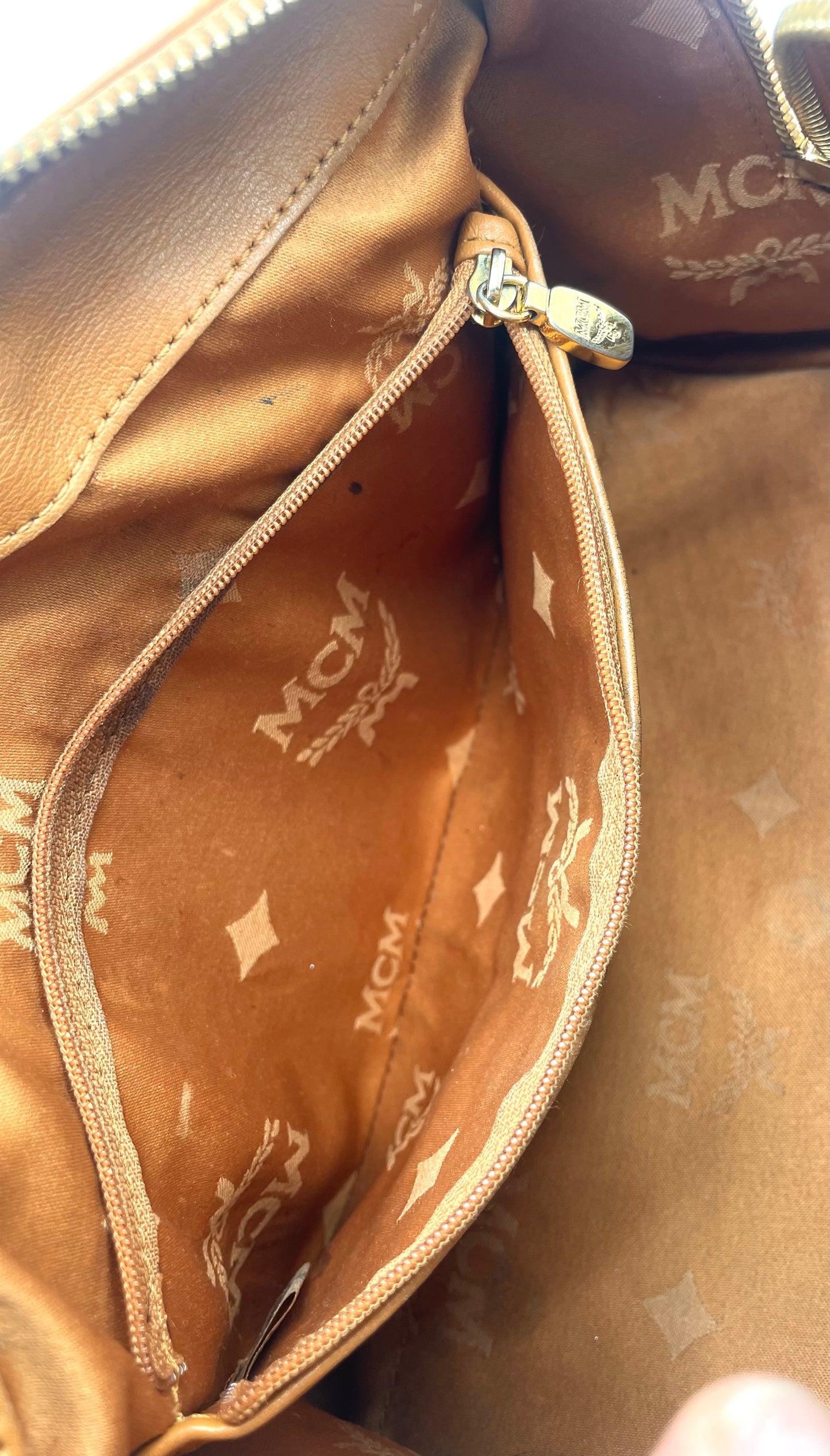 MCM Cognac Visetos Boston Bag