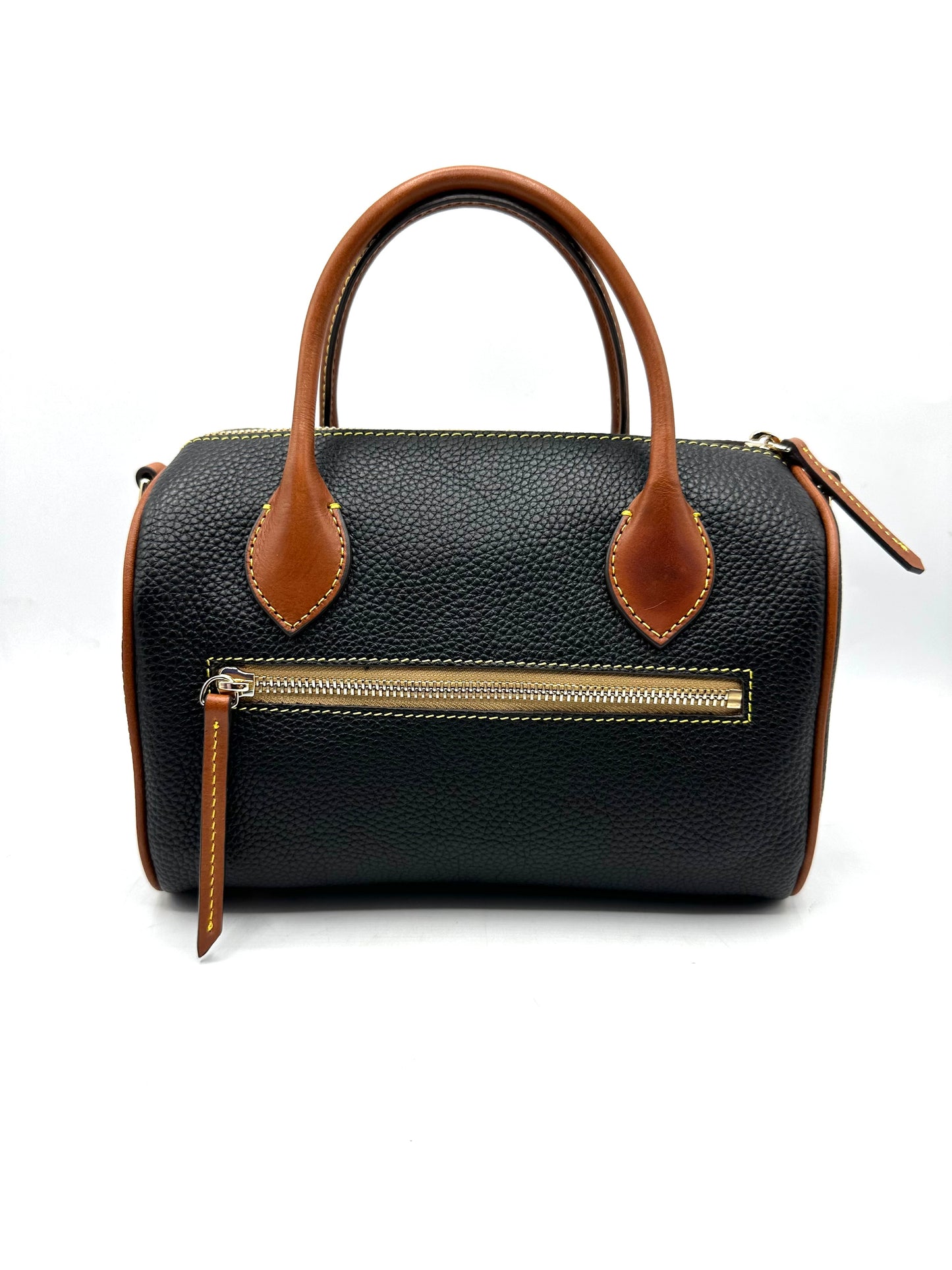 Dooney & Bourke Pebble Grain Barrel Satchel – Black with Brown Leather Handles