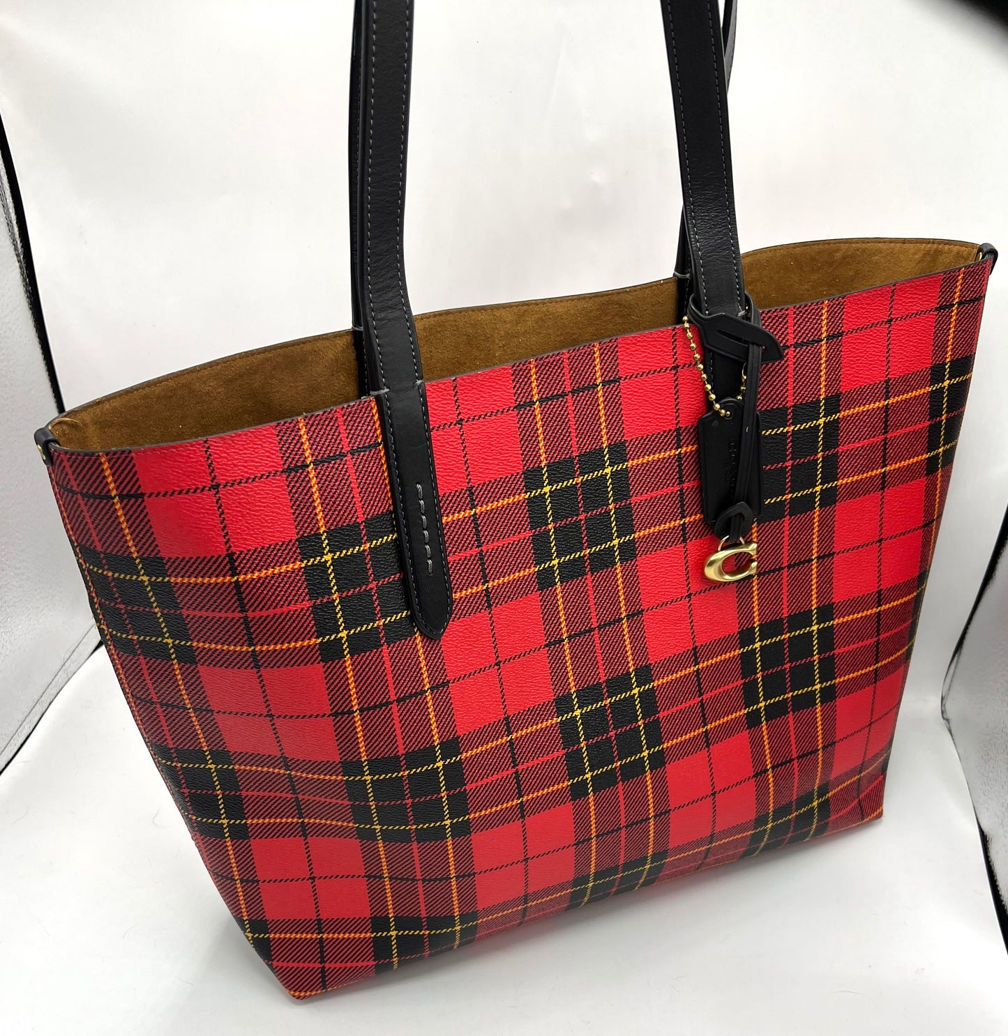 Coach Highline Tote in Plaid Print with C Dangle