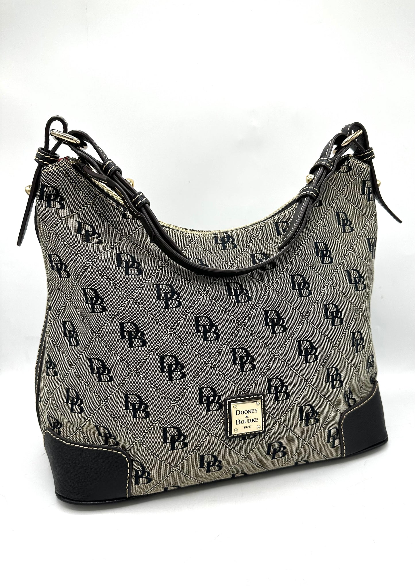 Dooney & Bourke Signature Erica Hobo – Grey with Black Monogram