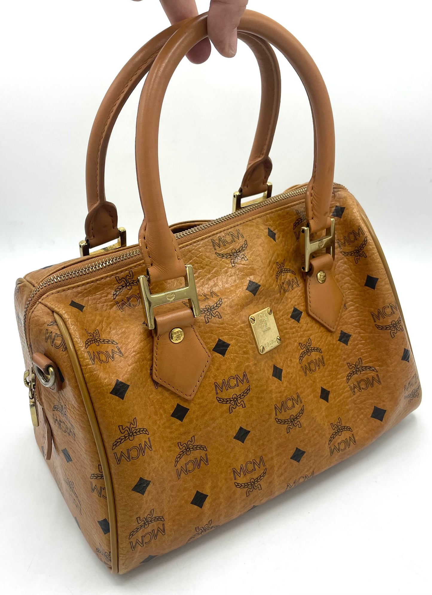 MCM Cognac Visetos Boston Bag
