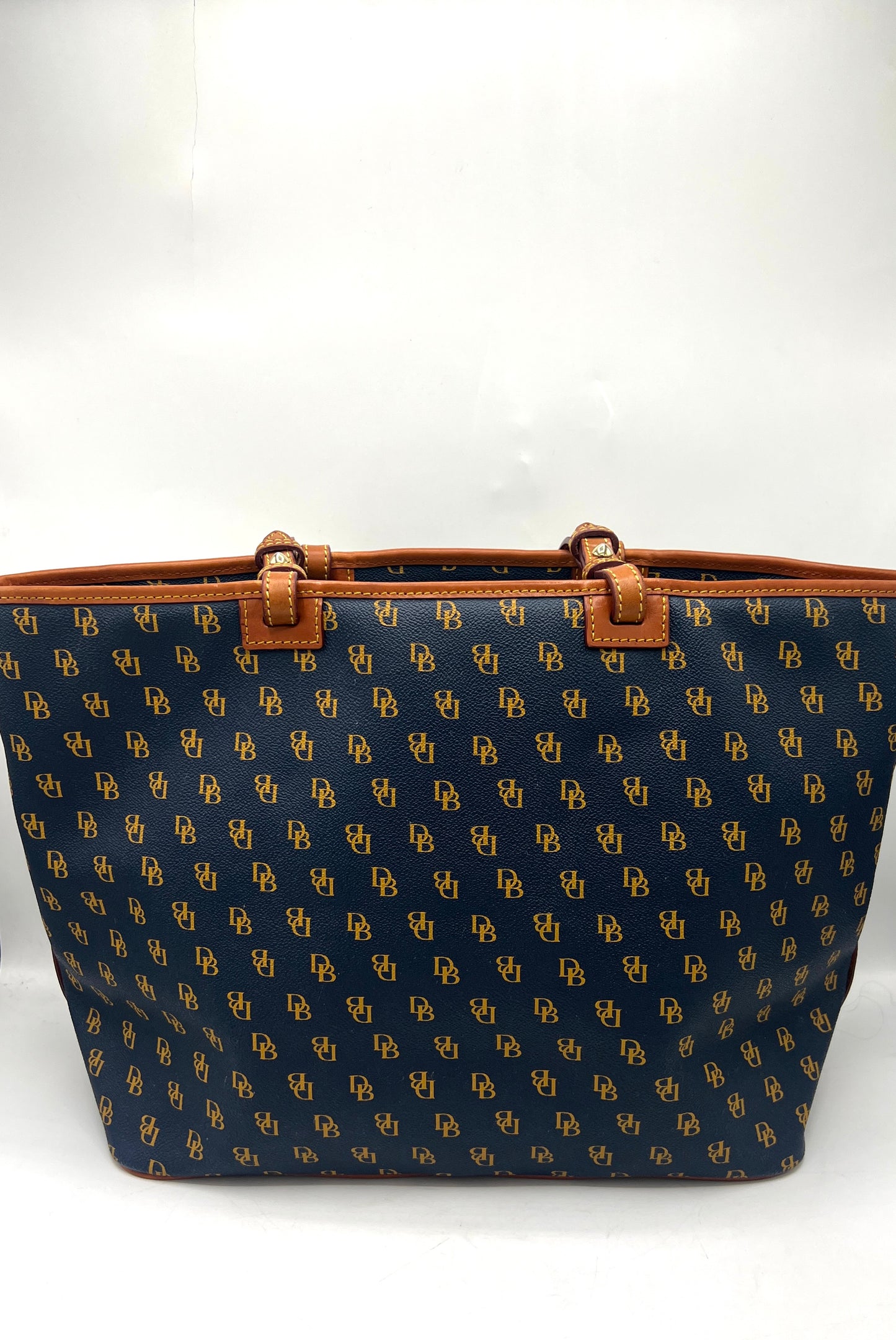 Dooney & Bourke Gretta Leisure Shopper Tote – Large – Navy with Tan Monogram