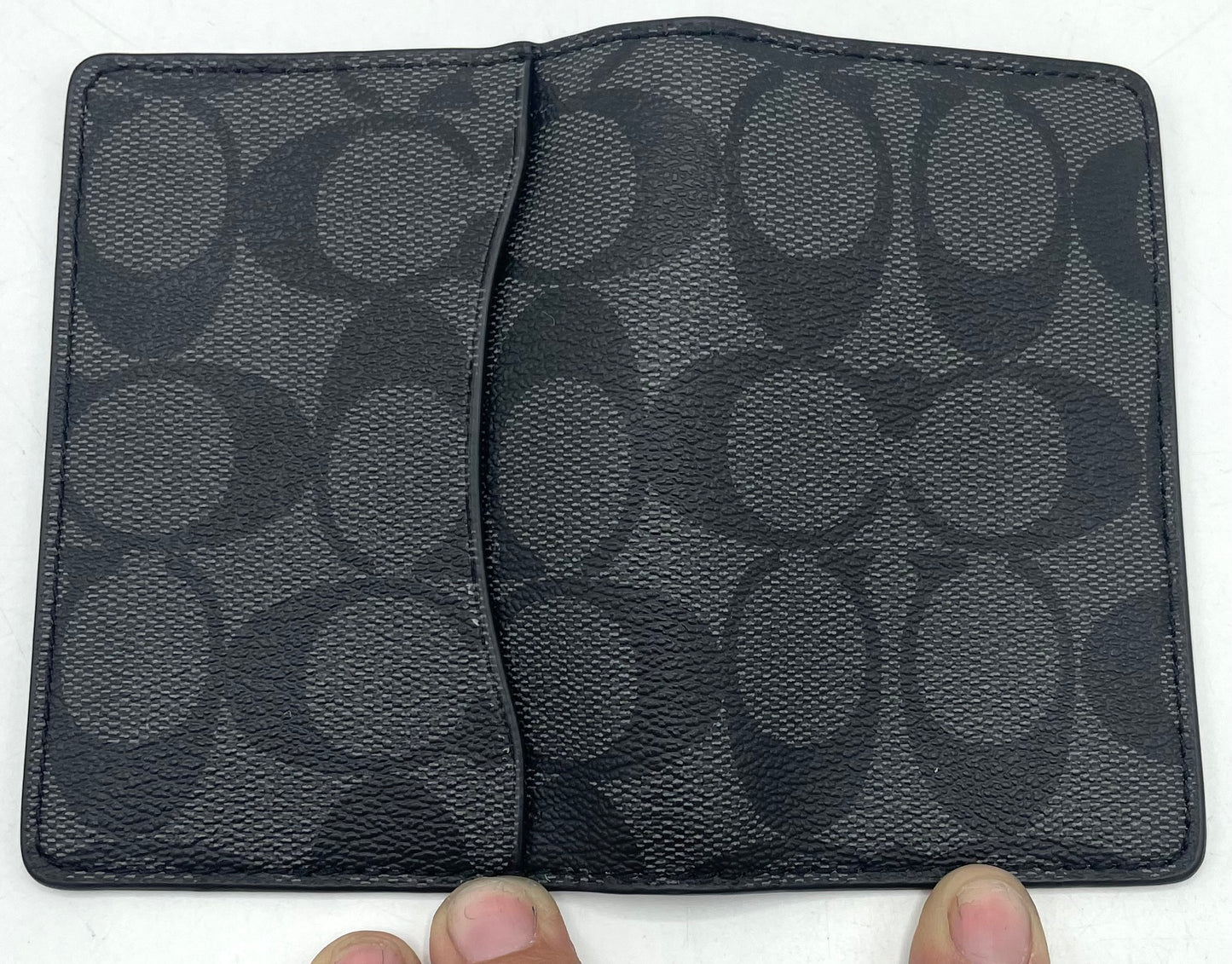 Coach Foldover ID Wallet – Dark Gray Signature Canvas