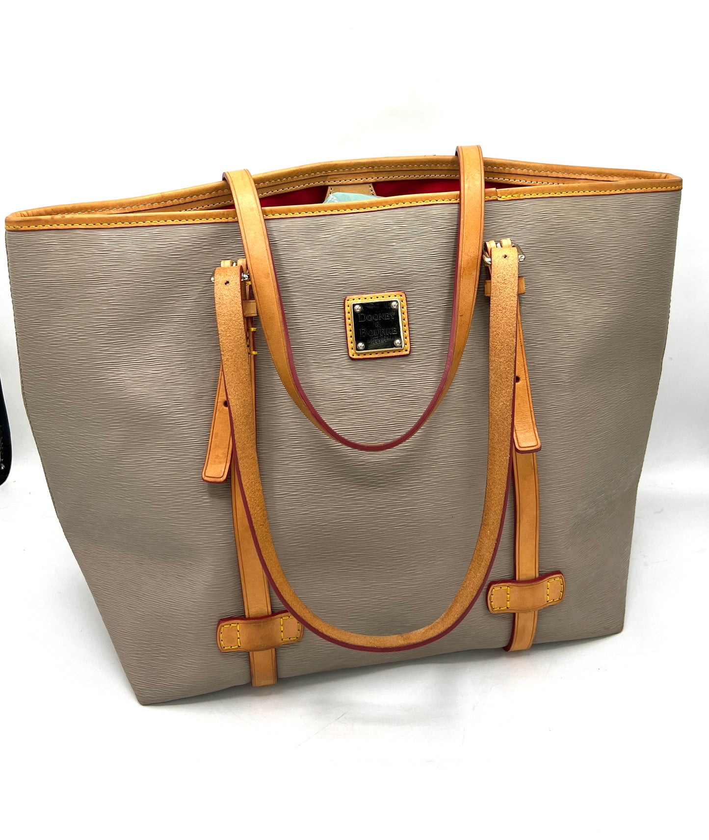 Dooney & Bourke East West Shopper Tote – Taupe Saffiano Leather with Vachetta Handles