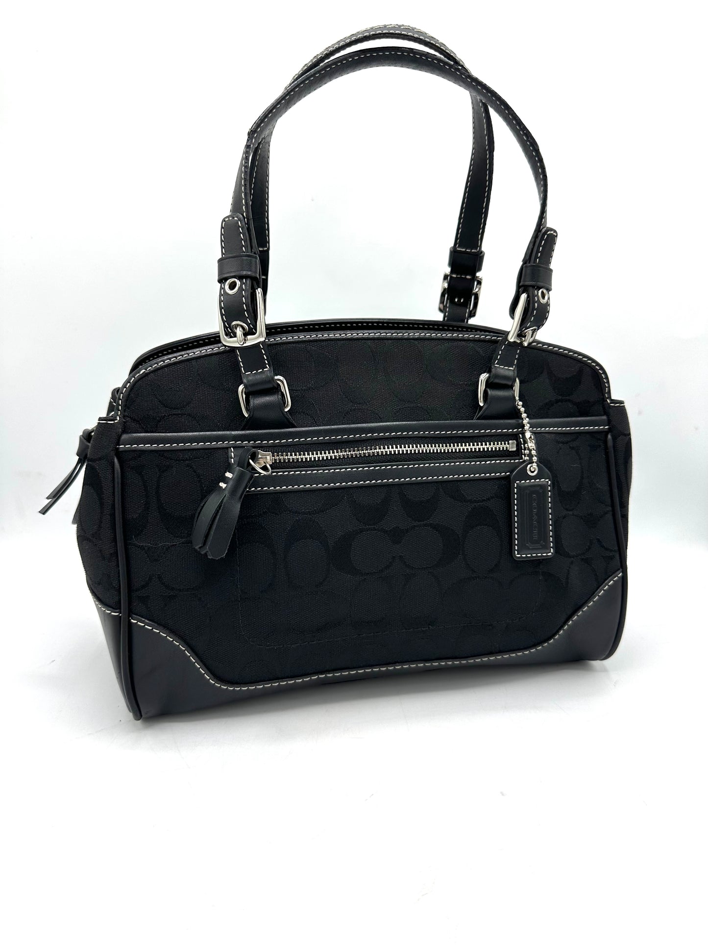 Coach Signature Satchel – Black Signature “C” Canvas with Leather Trim *Clearance Rack*