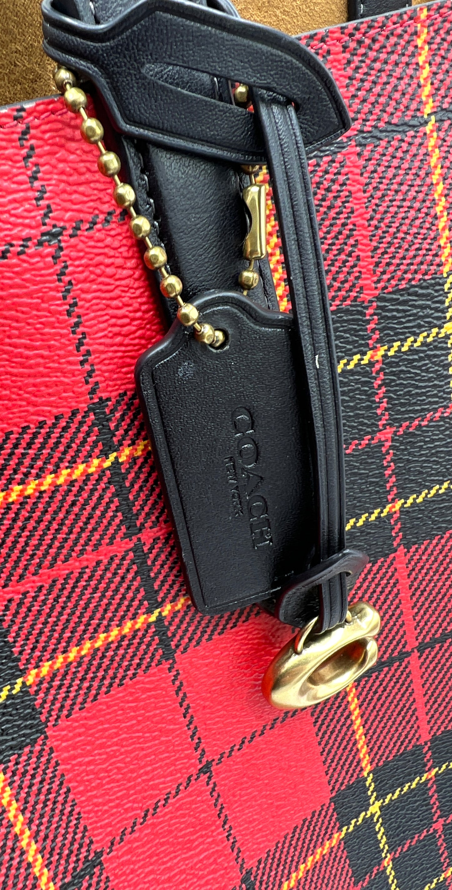 Coach Highline Tote in Plaid Print with C Dangle