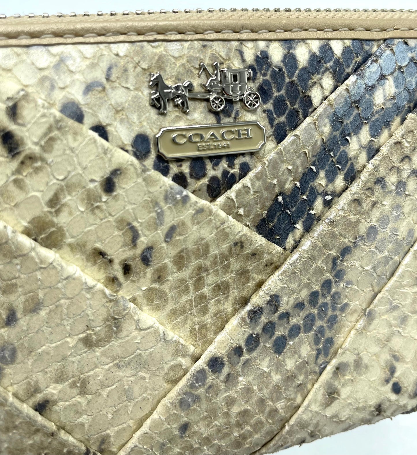 Coach Accordion Zip Wallet – Beige Iridescent Python with Pleating