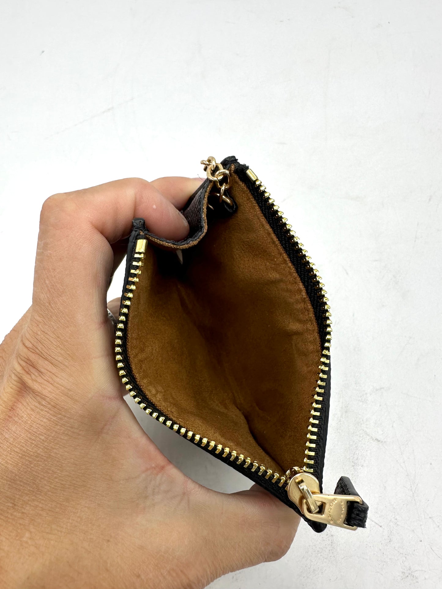 Coach Skinny Mini ID Case – Black Crossgrain Leather with Suede Interior