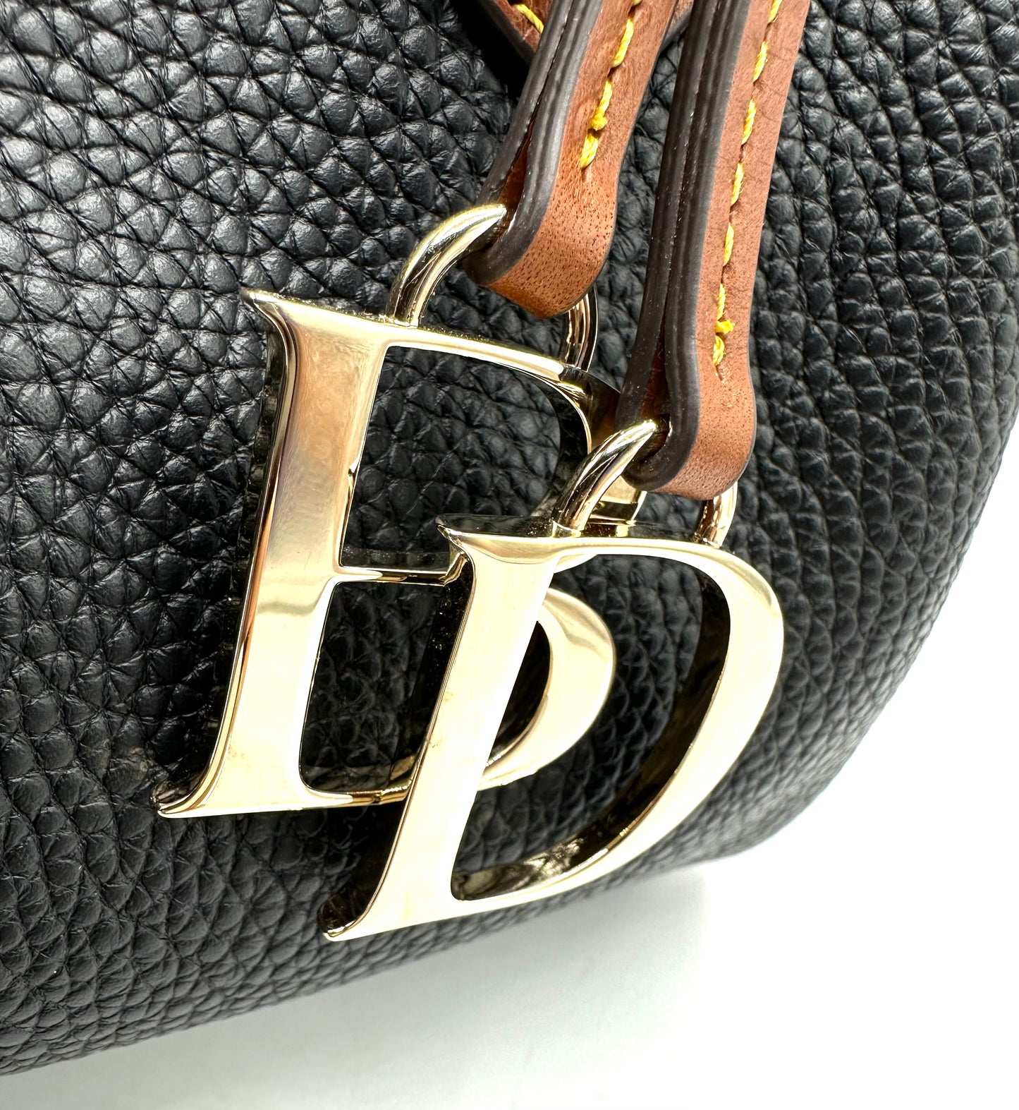 Dooney & Bourke Pebble Grain Barrel Satchel – Black with Brown Leather Handles