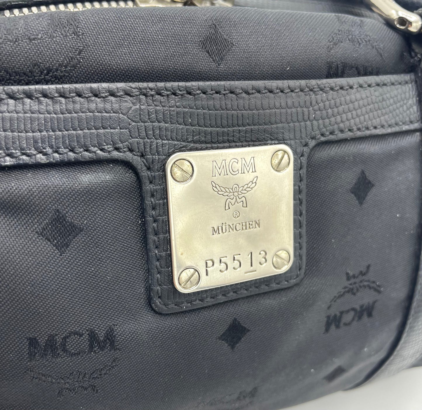 MCM Nylon Monogram Barrel Bag