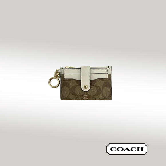 Coach Attachment Card Case – Khaki Signature Coated Canvas with Chalk