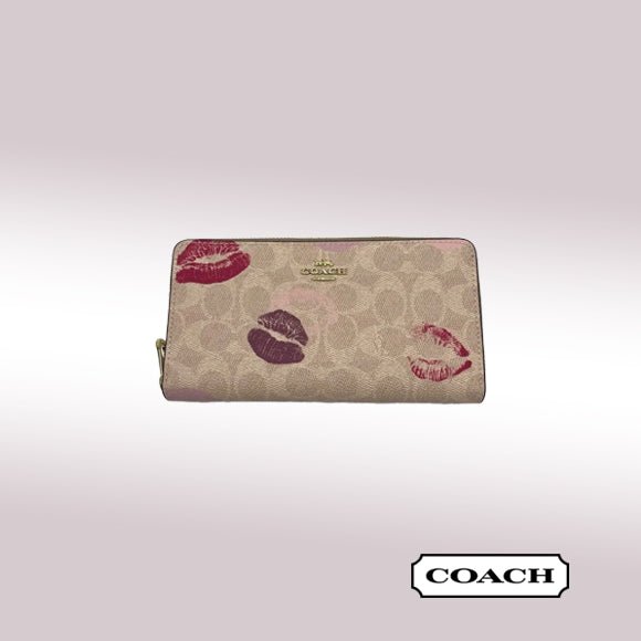 Coach Long Zip Around Wallet – Vibrant Lips Print (CR624)