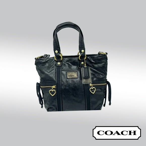 Coach Poppy Daisy Liquid Black Patent Leather Tote
