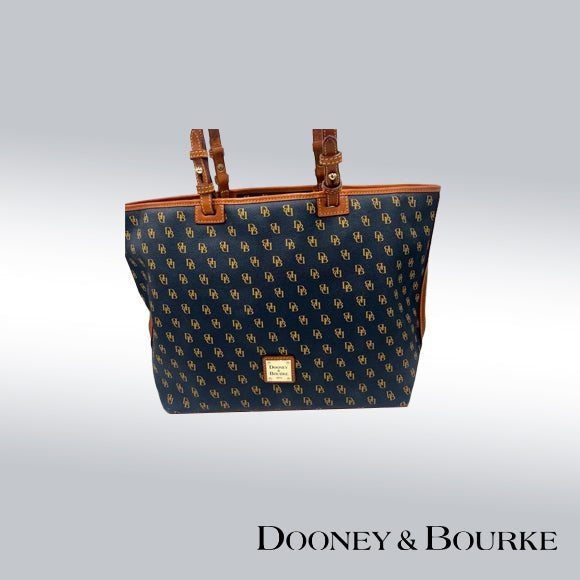 Dooney & Bourke Gretta Leisure Shopper Tote – Large – Navy with Tan Monogram