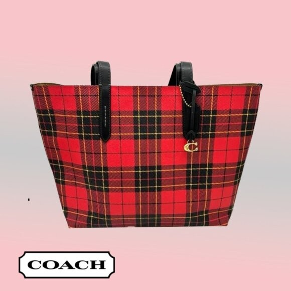 Coach Highline Tote in Plaid Print with C Dangle