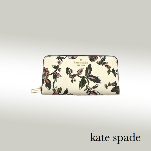 Kate Spade Madison Floral Large Continental Wallet – Off-White with Green & Pink Print