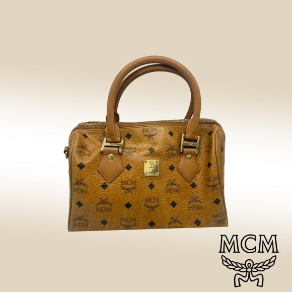 MCM Cognac Visetos Boston Bag