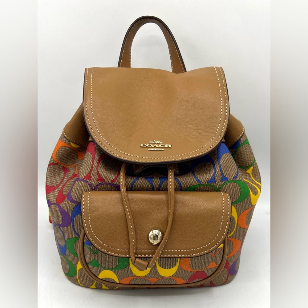 Coach Pennie Backpack 22 In Rainbow Signature Canvas ~Pride Line~