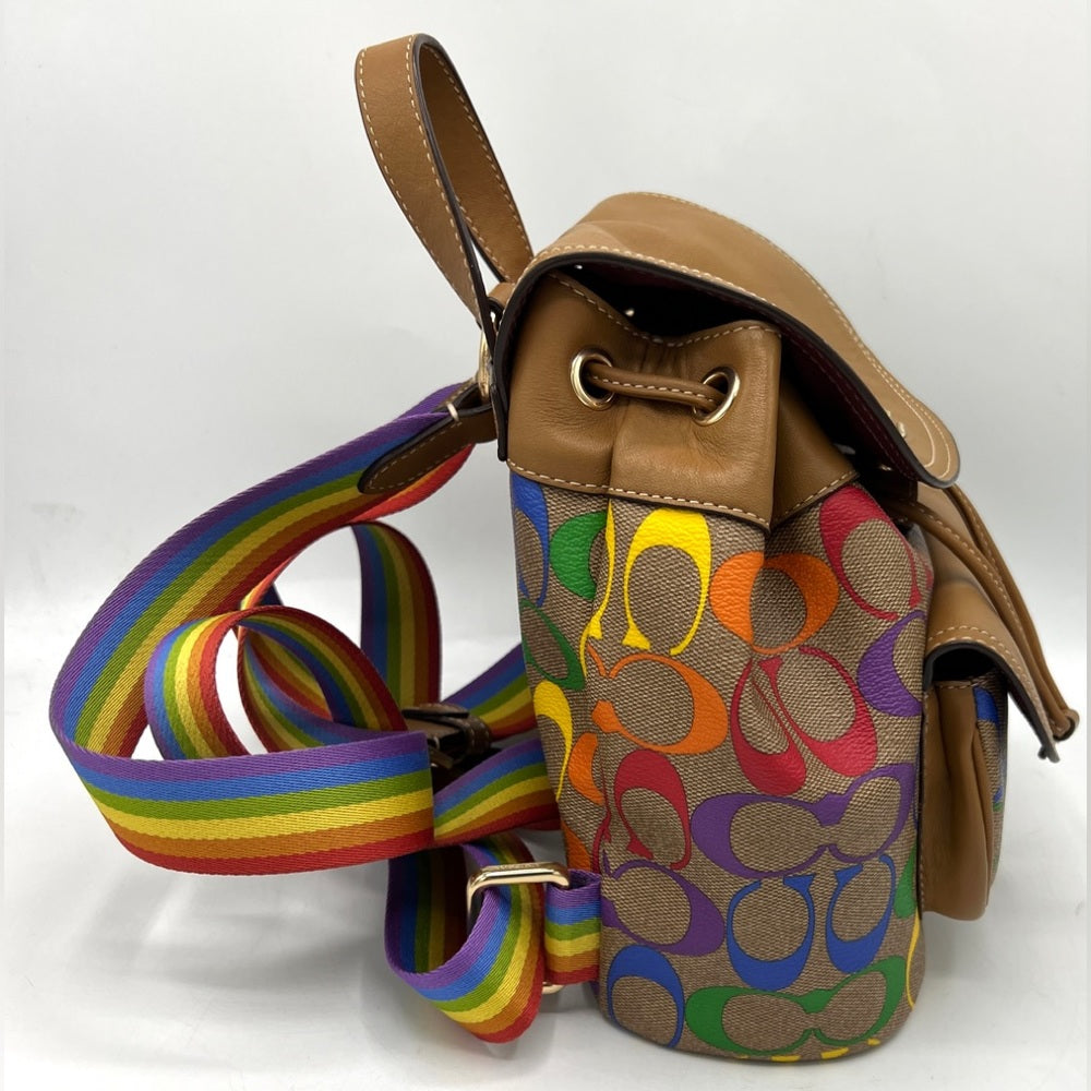 Coach Pennie Backpack 22 In Rainbow Signature Canvas ~Pride Line~