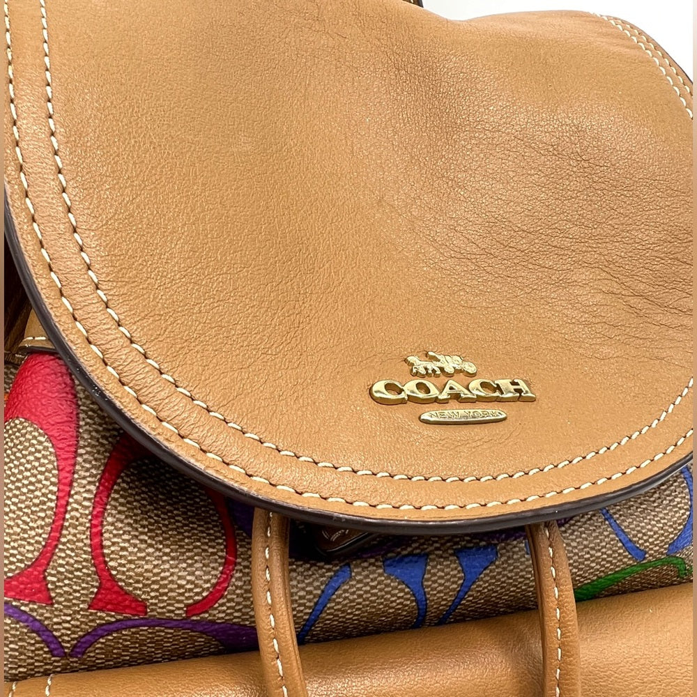 Coach Pennie Backpack 22 In Rainbow Signature Canvas ~Pride Line~