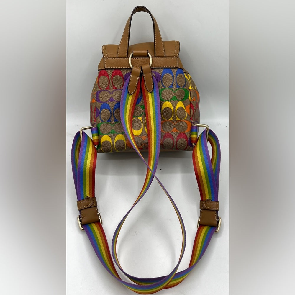 Coach Pennie Backpack 22 In Rainbow Signature Canvas ~Pride Line~
