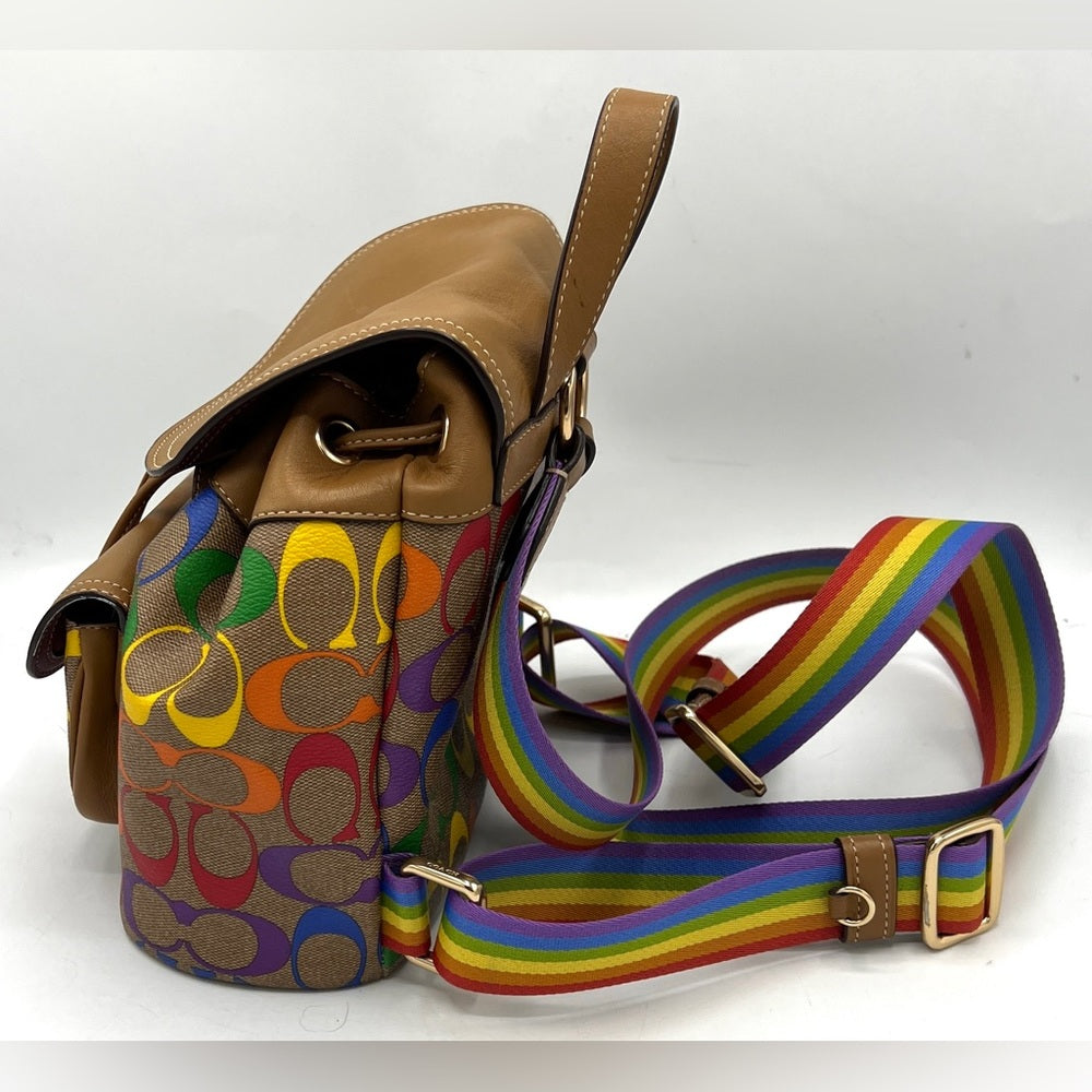 Coach Pennie Backpack 22 In Rainbow Signature Canvas ~Pride Line~