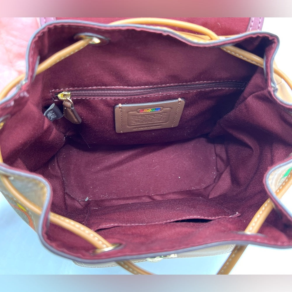 Coach Pennie Backpack 22 In Rainbow Signature Canvas ~Pride Line~