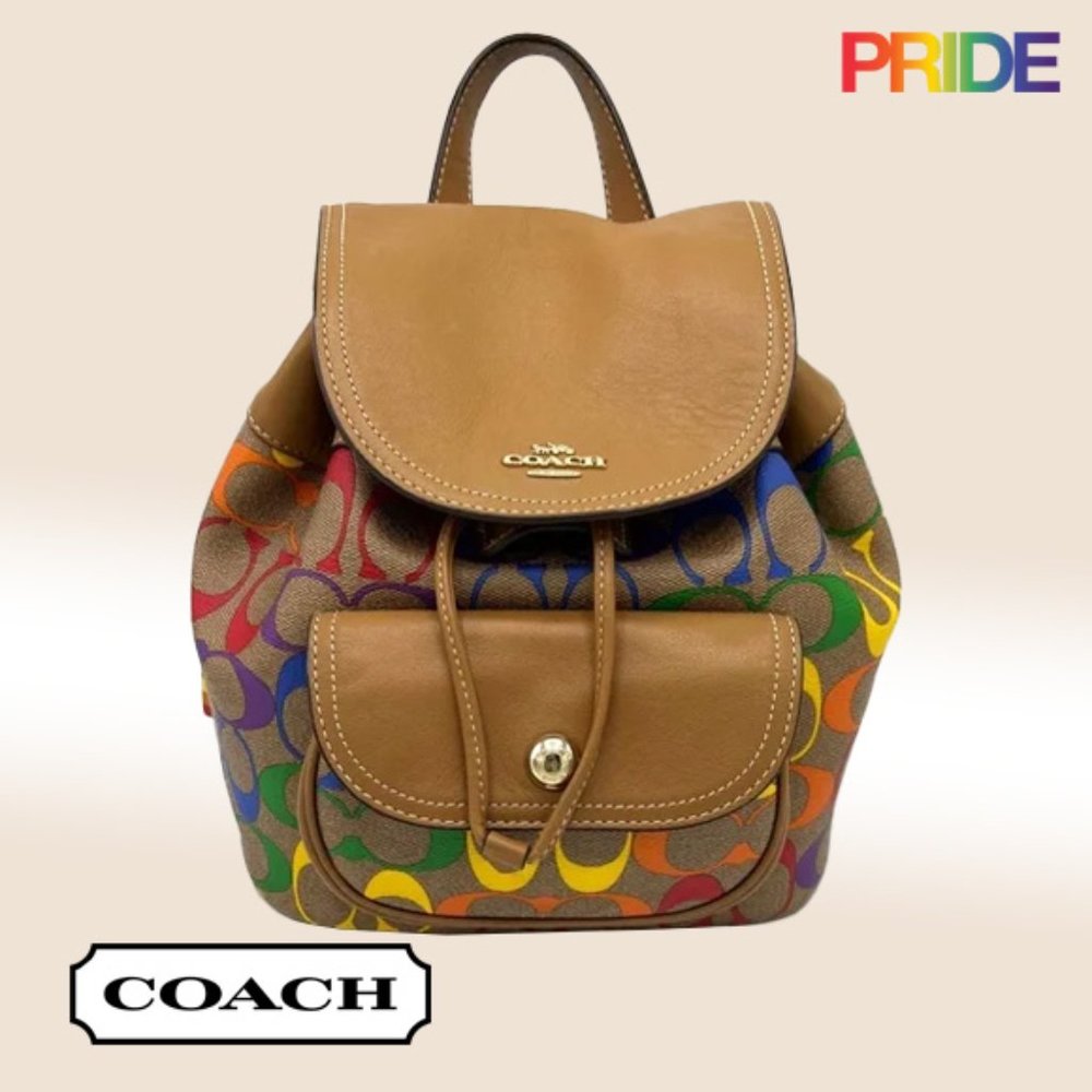 Coach Pennie Backpack 22 In Rainbow Signature Canvas ~Pride Line~
