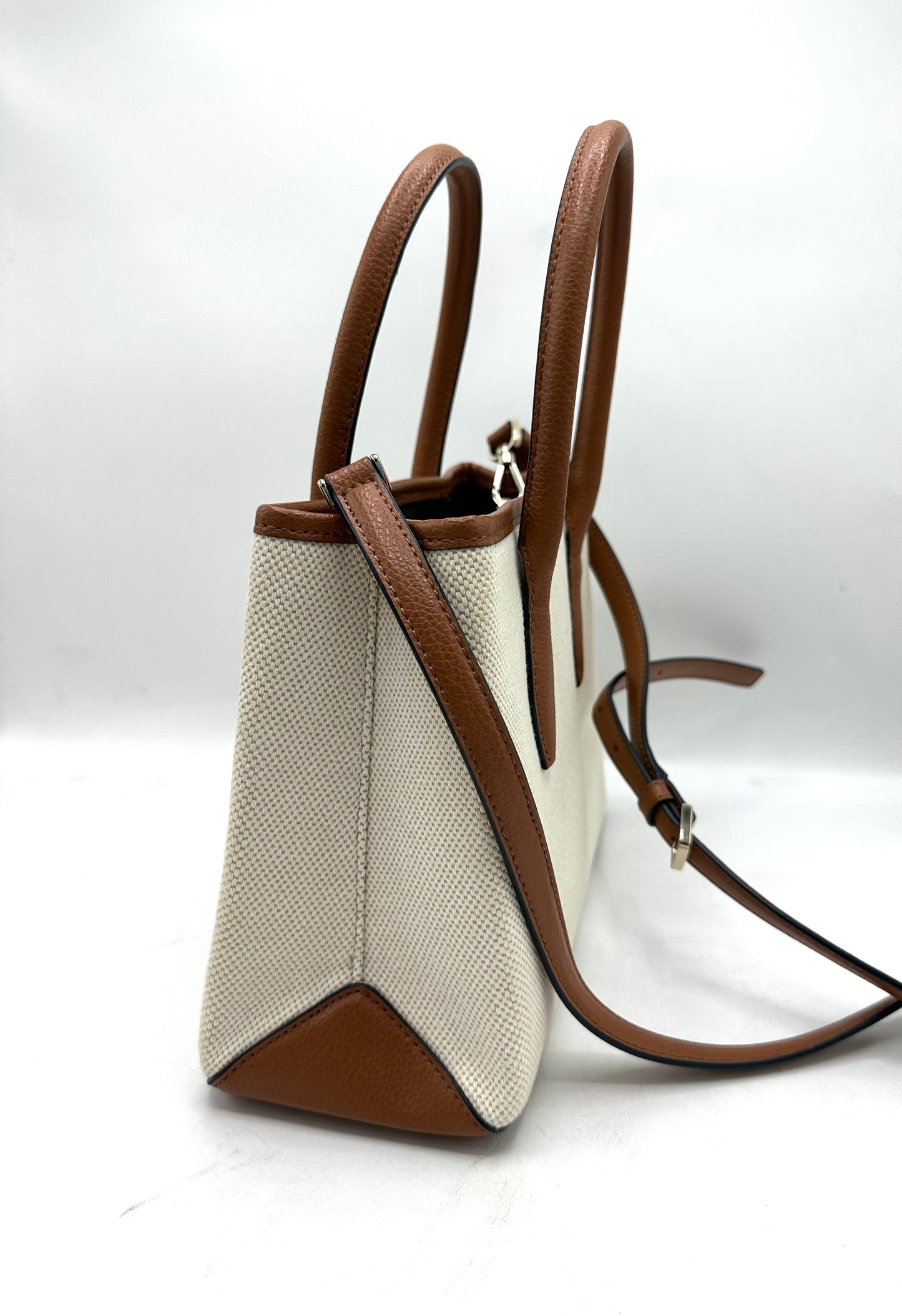 Kate Spade Small Eva Satchel – Cream Canvas with Tan Leather Trim