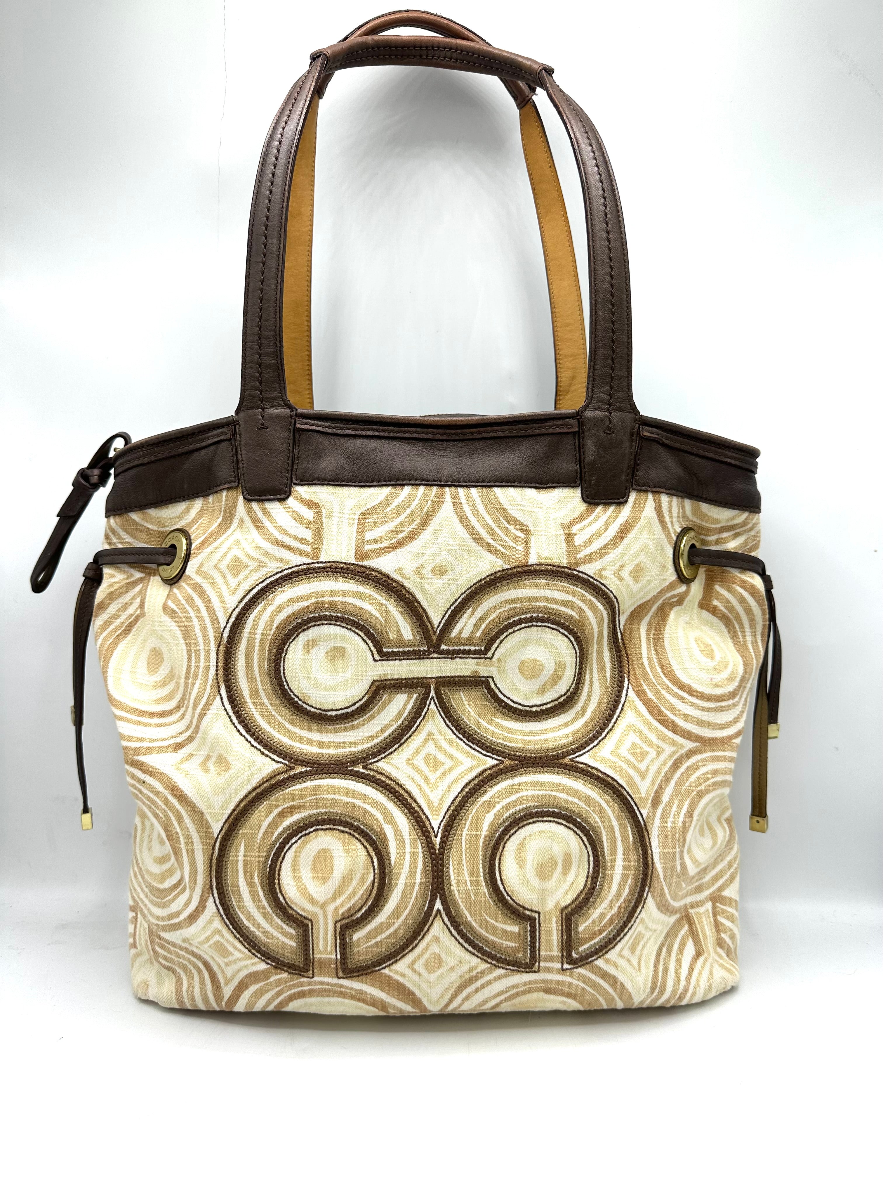 バッグ COACH Op Art Embroidery Canvas Tote rare Coach Audrey Op Art Swirl Leigh Slim Tote – Brown & Beige