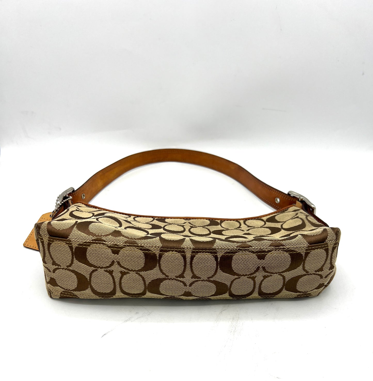 Coach Signature “C” Demi Shoulder Bag – Beige with Leather Trim