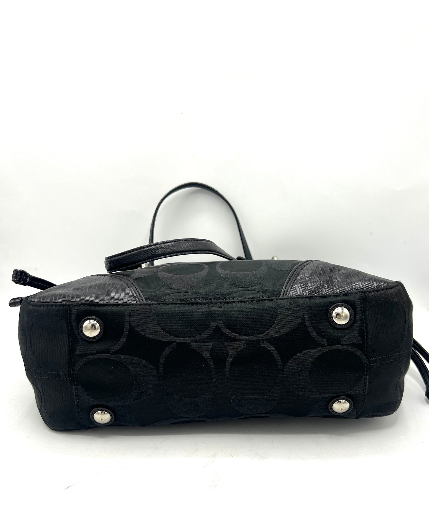 Coach Colette Signature Satchel – Black Jacquard with Silver Hardware