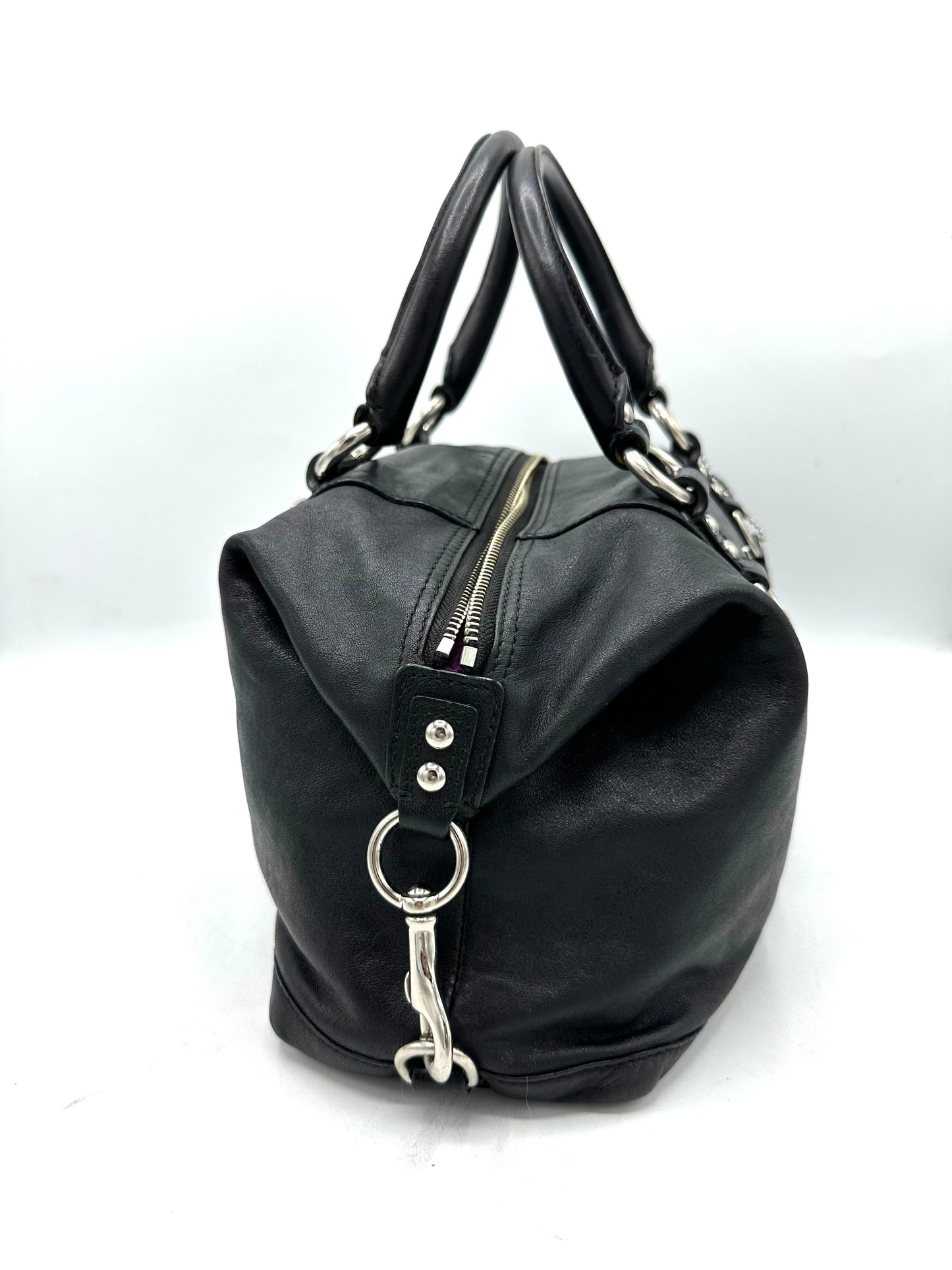 Coach Ashley Satchel – Black Leather with Purple Interior