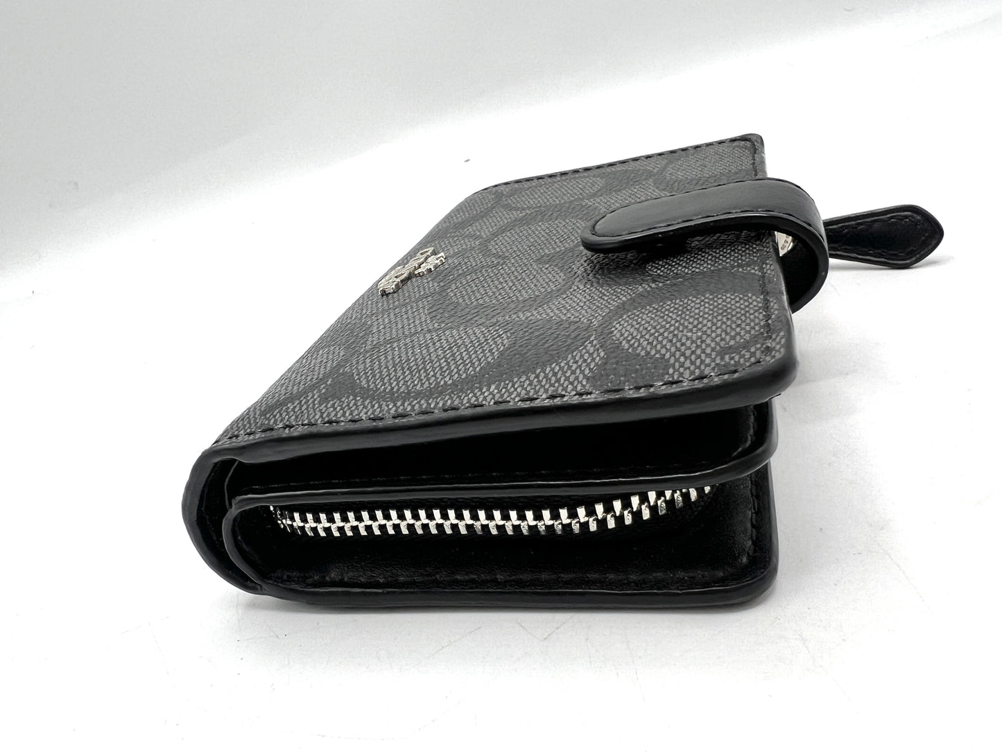 Coach F23553 Corner Zip Wallet – Black (Signature Canvas / Leather Trim)