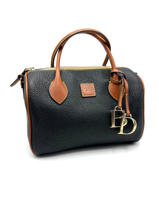 Dooney & Bourke Pebble Grain Barrel Satchel – Black with Brown Leather Handles
