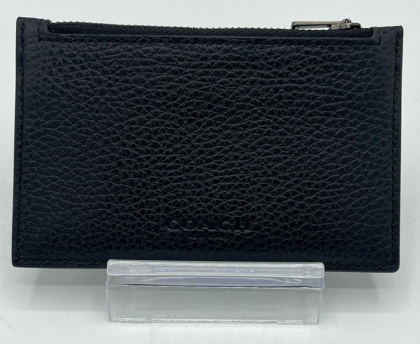 Coach Zip Card Case – Black Pebbled Leather with Gunmetal Hardware
