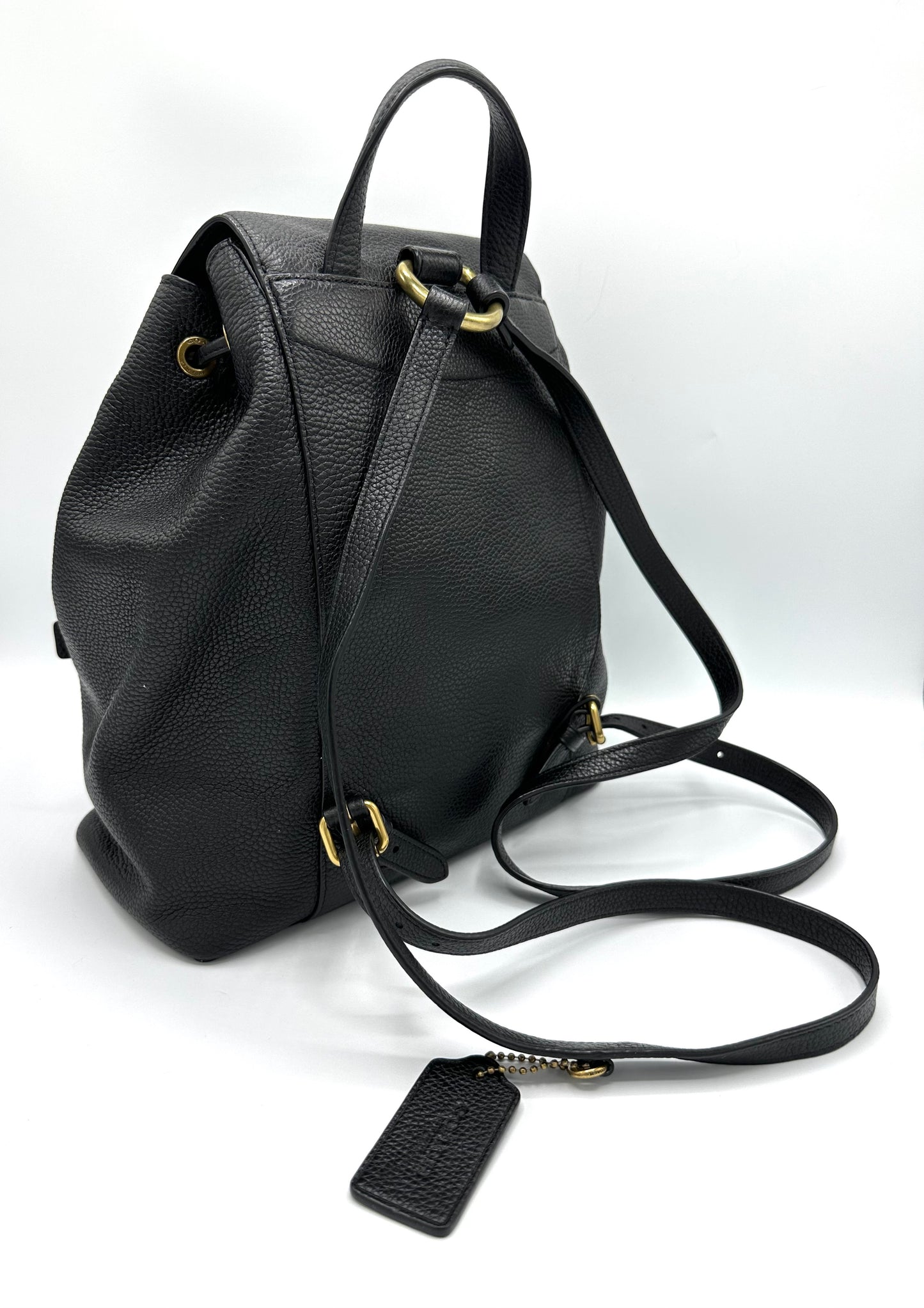 Coach Evie Backpack – Black Pebbled Leather with Gold-Tone Hardware
