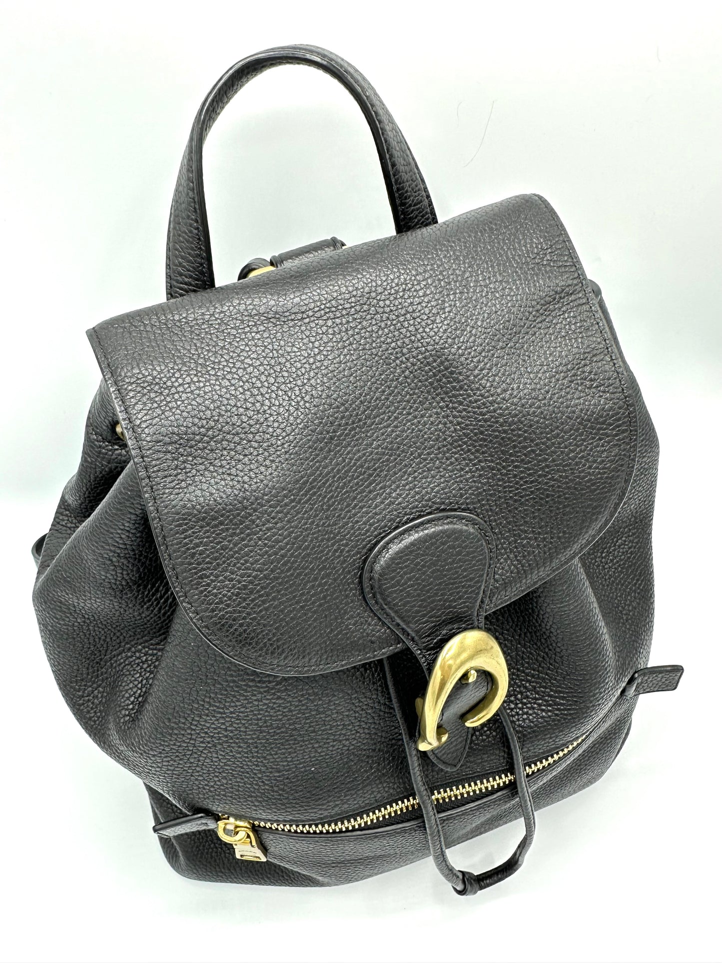 Coach Evie Backpack – Black Pebbled Leather with Gold-Tone Hardware